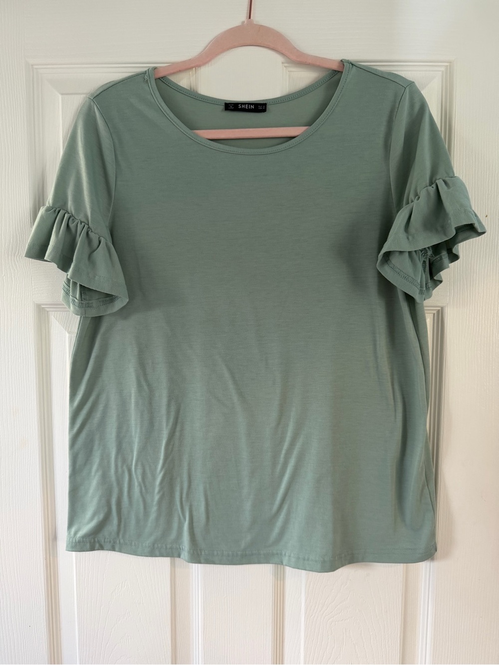 SHEIN Sage Green Ruffle Sleeve Short Sleeve Top